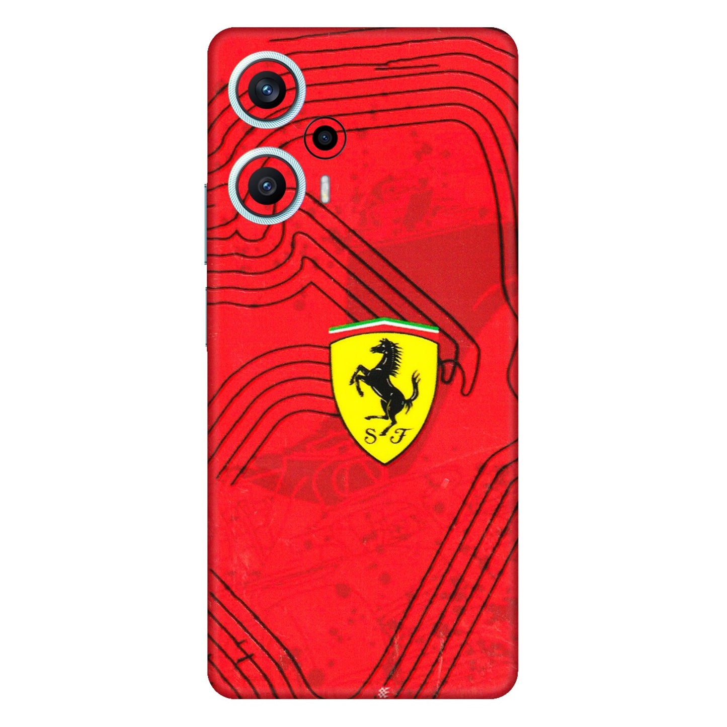 POCO Phone Skins (All Models) - Red Ferrari Logo Stylish - 3D Embossed Finish (L-238) Poco F5 (5G)