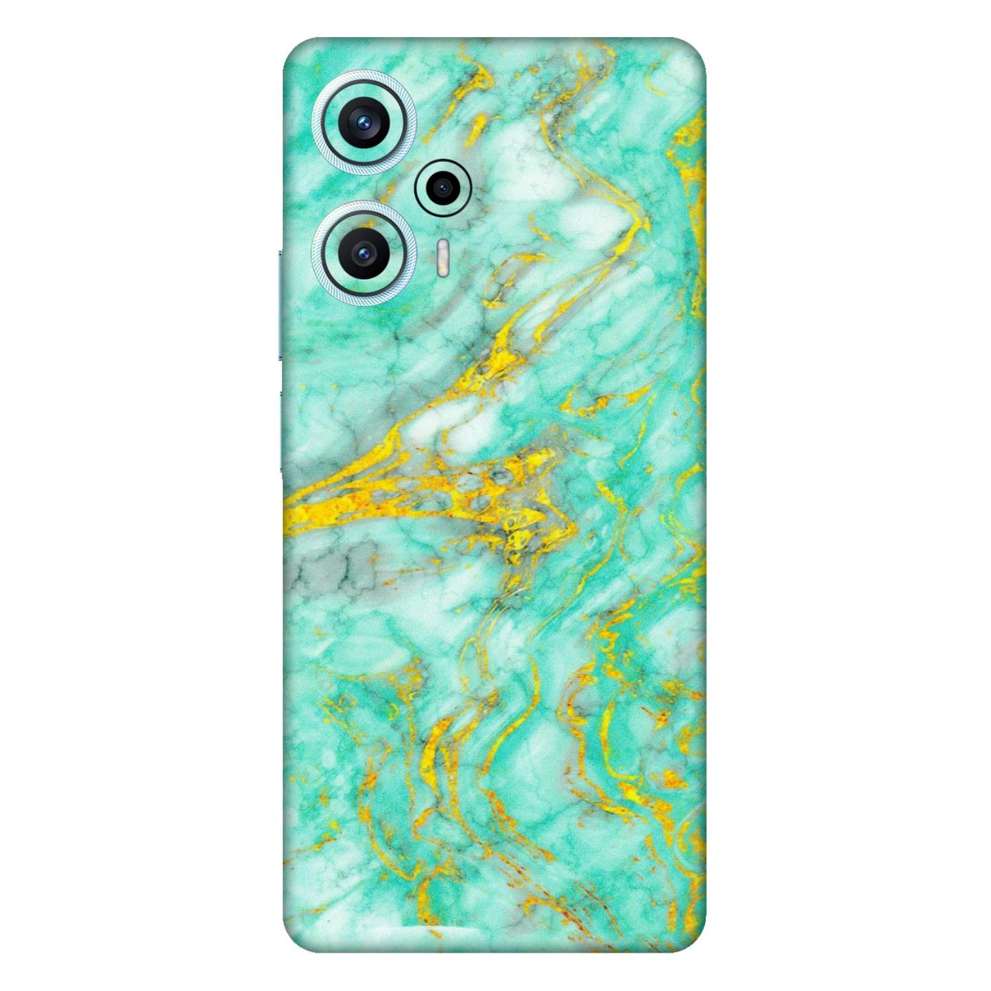 POCO Phone Skins (All Models) - Green And Gold Marble Feel - Matte Finish (M-16) Poco F5 (5G)
