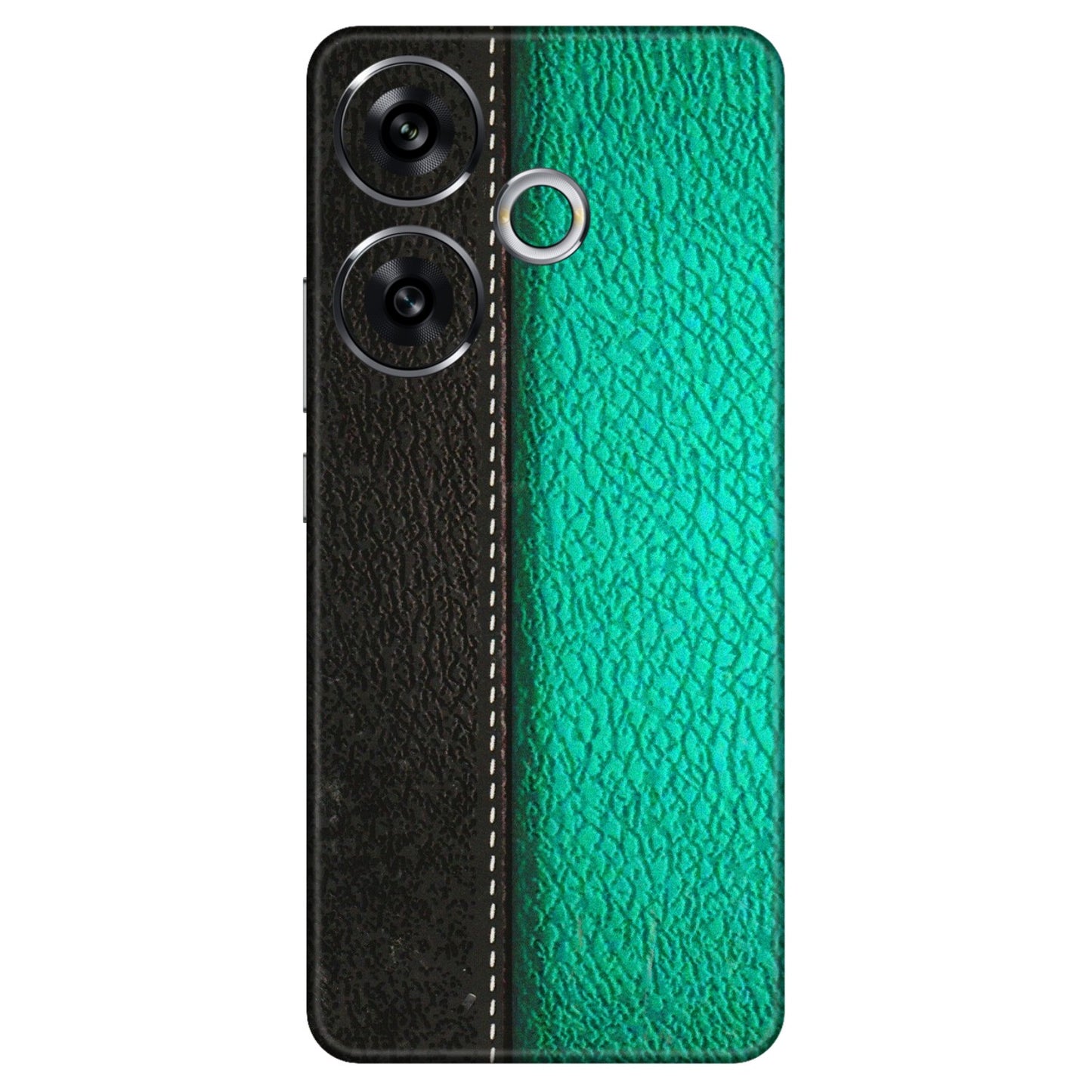 POCO Phone Skins (All Models) - Black Green Dual  Leather Stich - 3D Embossed Finish (L-233) Poco F6 (5G)