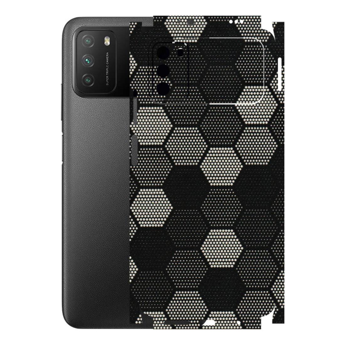 POCO Phone Skins (All Models) - Black & White Dotted Honeycomb Texture - 3D Embossed Finish (L-202) Poco M3