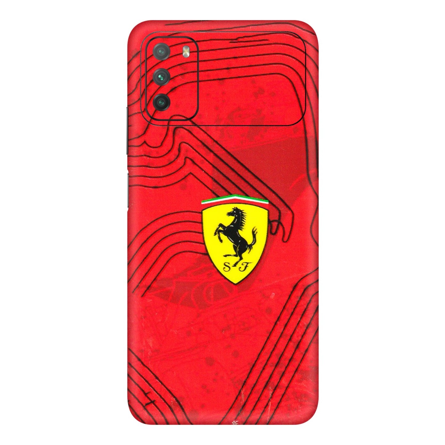 POCO Phone Skins (All Models) - Red Ferrari Logo Stylish - 3D Embossed Finish (L-238) Poco M3