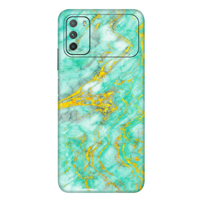 POCO Phone Skins (All Models) - Green And Gold Marble Feel - Matte Finish (M-16) Poco M3