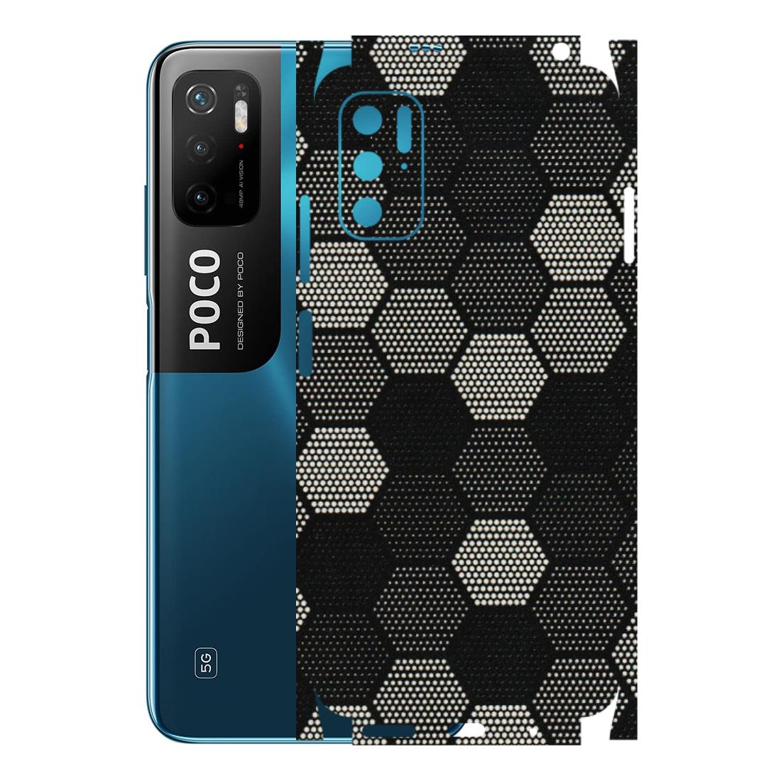 POCO Phone Skins (All Models) - Black & White Dotted Honeycomb Texture - 3D Embossed Finish (L-202) Poco M3 PRO (5G)