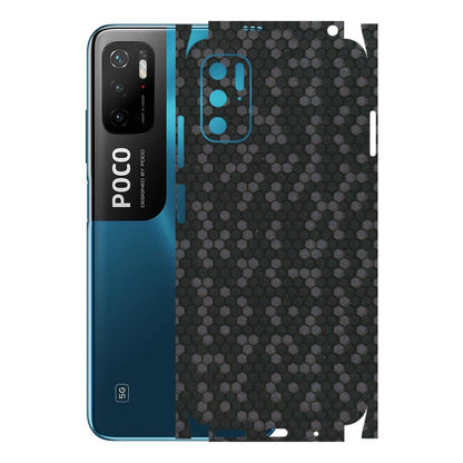 POCO Phone Skins (All Models) - Black Grey Honeycomb Sober - 3D Embossed Finish (L-85) Poco M3 PRO (5G)