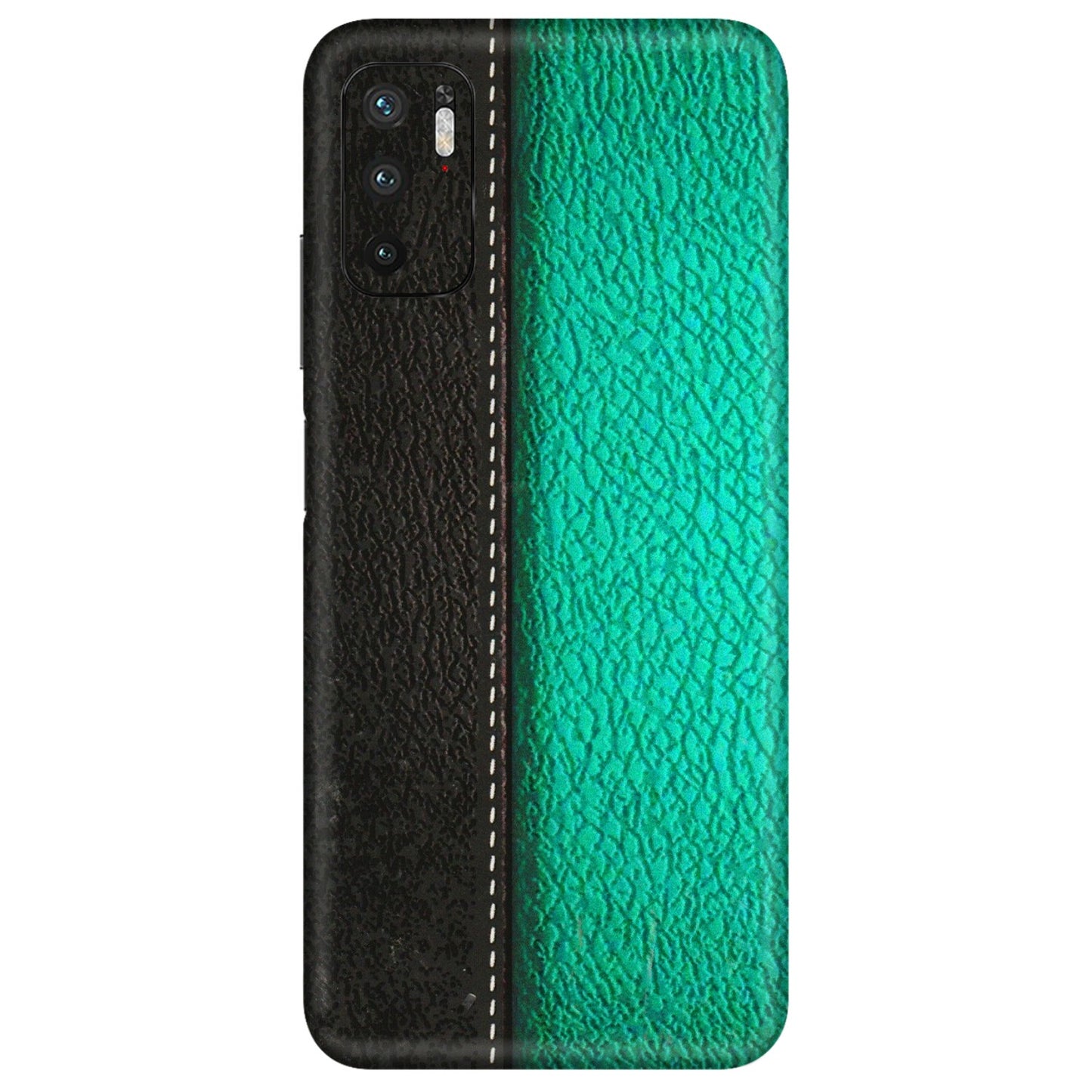 POCO Phone Skins (All Models) - Black Green Dual  Leather Stich - 3D Embossed Finish (L-233) Poco M3 PRO (5G)
