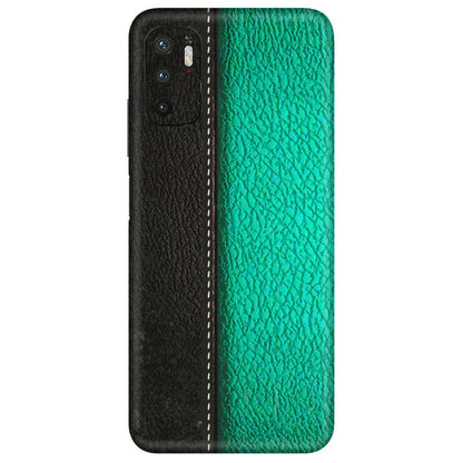 POCO Phone Skins (All Models) - Black Green Dual  Leather Stich - 3D Embossed Finish (L-233) Poco M3 PRO (5G)