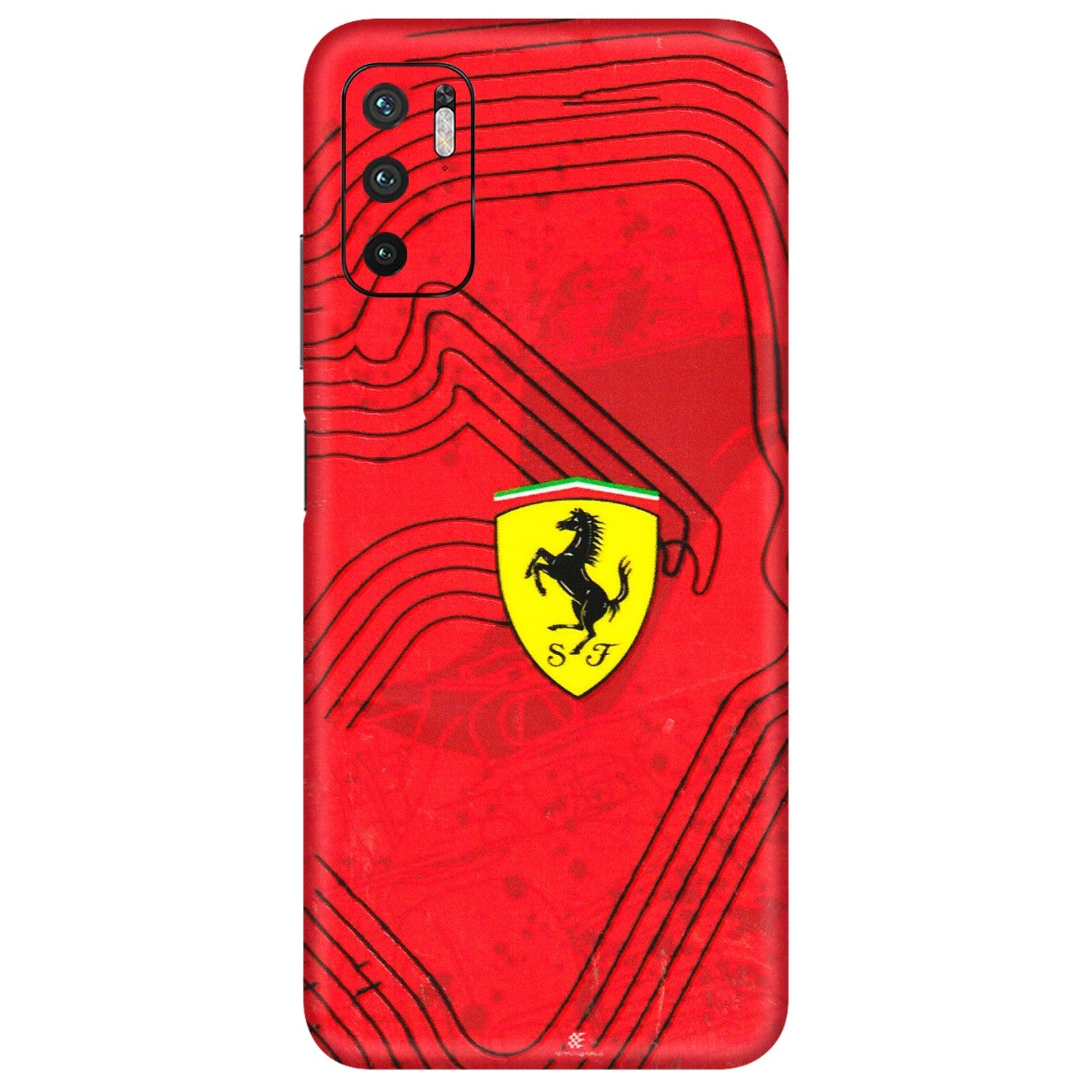 POCO Phone Skins (All Models) - Red Ferrari Logo Stylish - 3D Embossed Finish (L-238) Poco M3 PRO (5G)