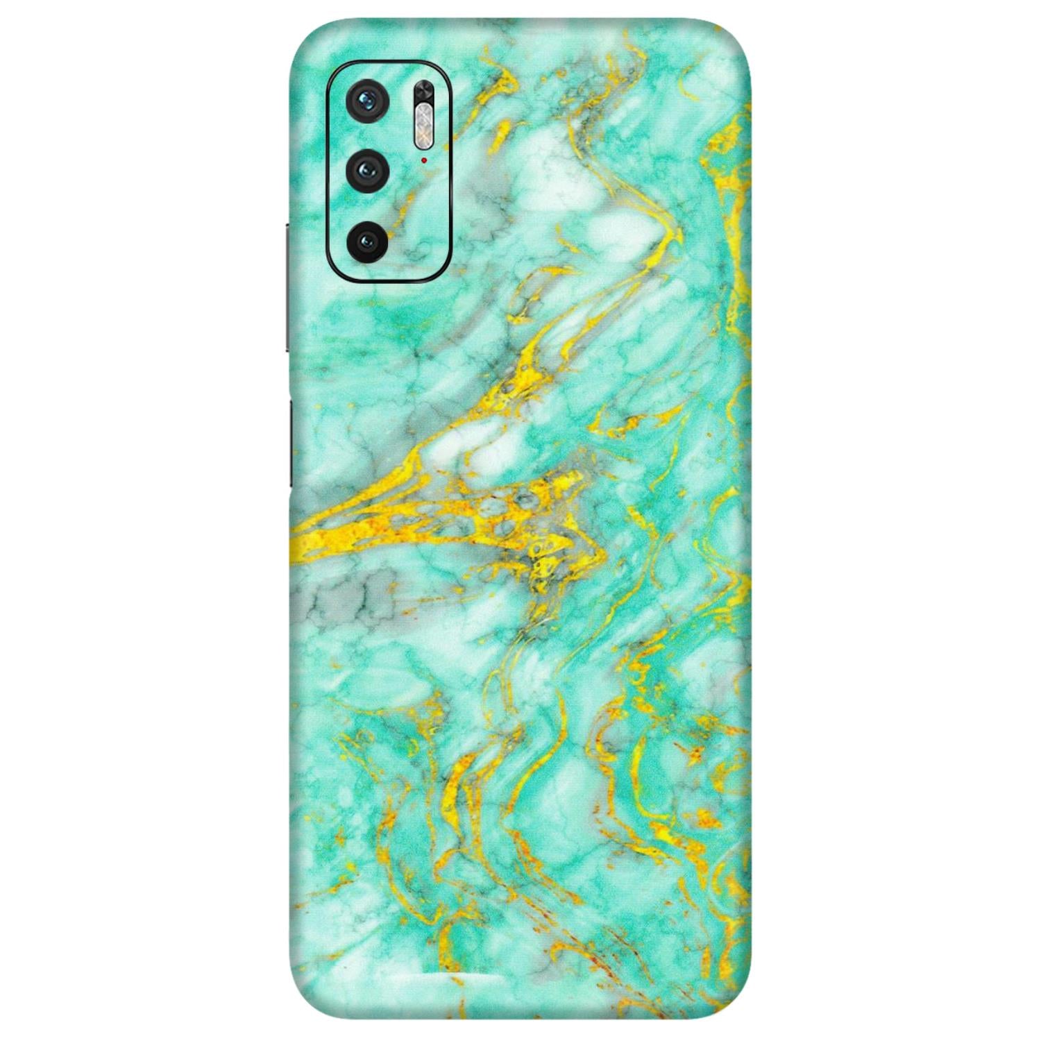POCO Phone Skins (All Models) - Green And Gold Marble Feel - Matte Finish (M-16) Poco M3 PRO (5G)