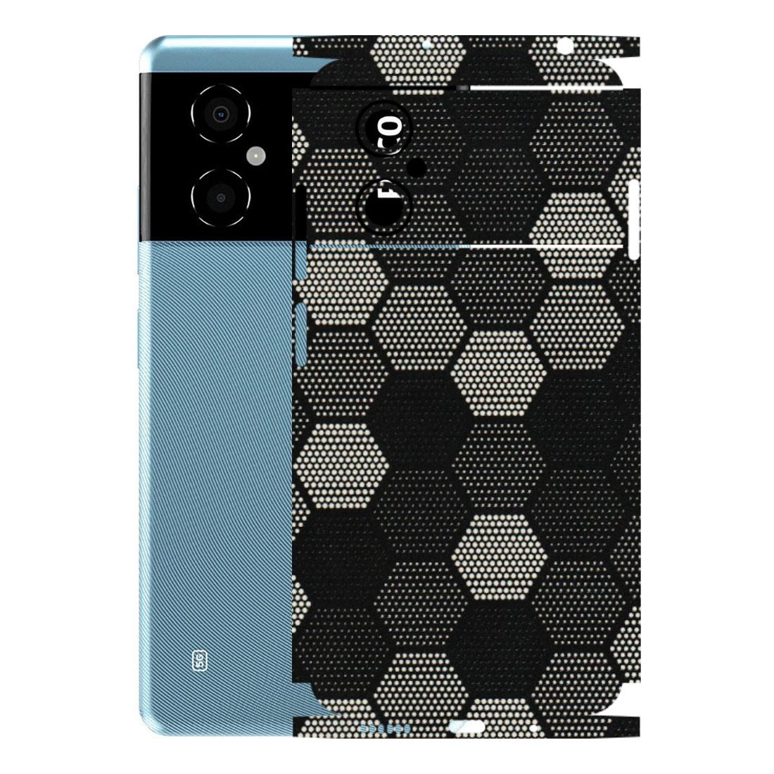 POCO Phone Skins (All Models) - Black & White Dotted Honeycomb Texture - 3D Embossed Finish (L-202) Poco M4 (5G)