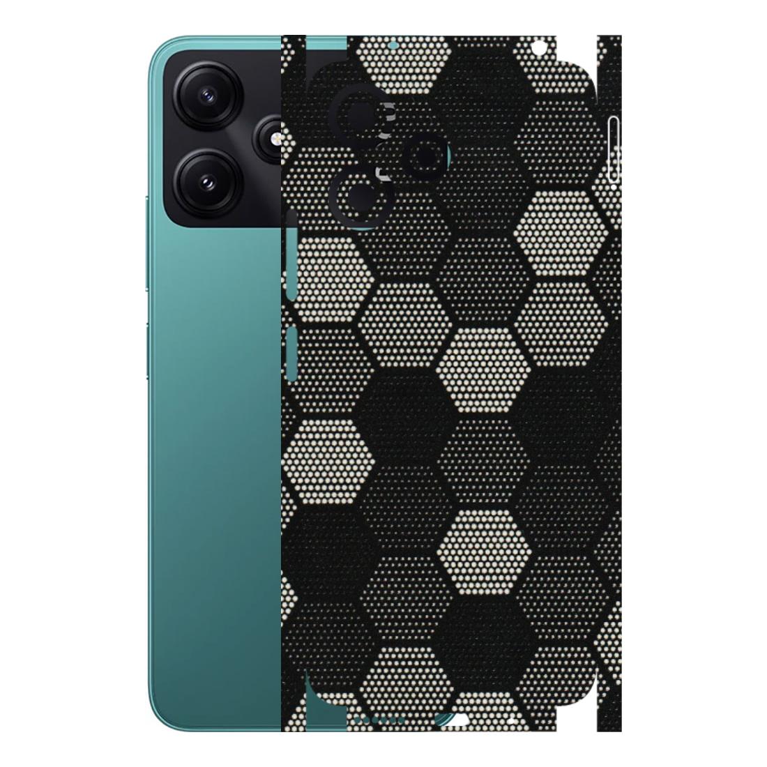 POCO Phone Skins (All Models) - Black & White Dotted Honeycomb Texture - 3D Embossed Finish (L-202) Poco M6 PRO 5G