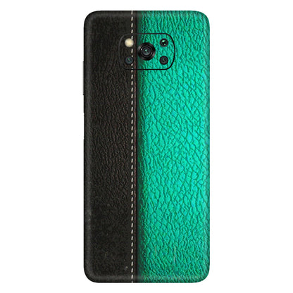 POCO Phone Skins (All Models) - Black Green Dual  Leather Stich - 3D Embossed Finish (L-233) Poco X3