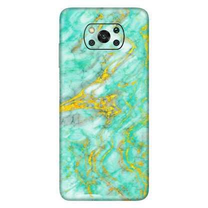 POCO Phone Skins (All Models) - Green And Gold Marble Feel - Matte Finish (M-16) Poco X3