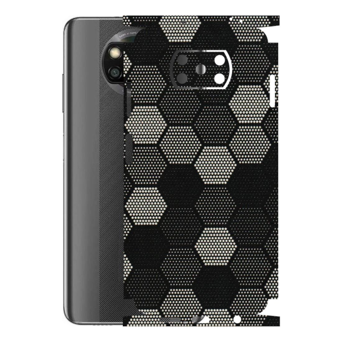 POCO Phone Skins (All Models) - Black & White Dotted Honeycomb Texture - 3D Embossed Finish (L-202) Poco X3 NFC