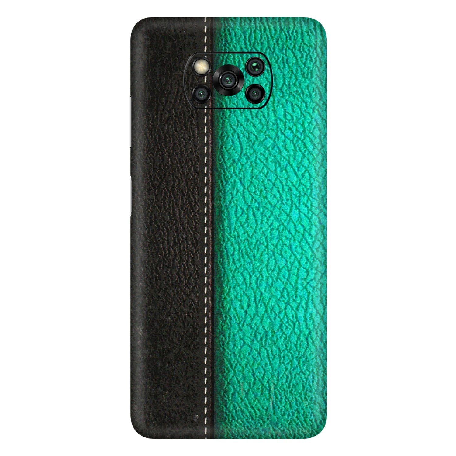 POCO Phone Skins (All Models) - Black Green Dual  Leather Stich - 3D Embossed Finish (L-233) Poco X3 PRO