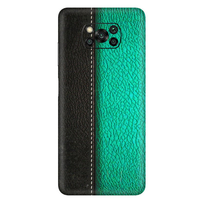 POCO Phone Skins (All Models) - Black Green Dual  Leather Stich - 3D Embossed Finish (L-233) Poco X3 PRO
