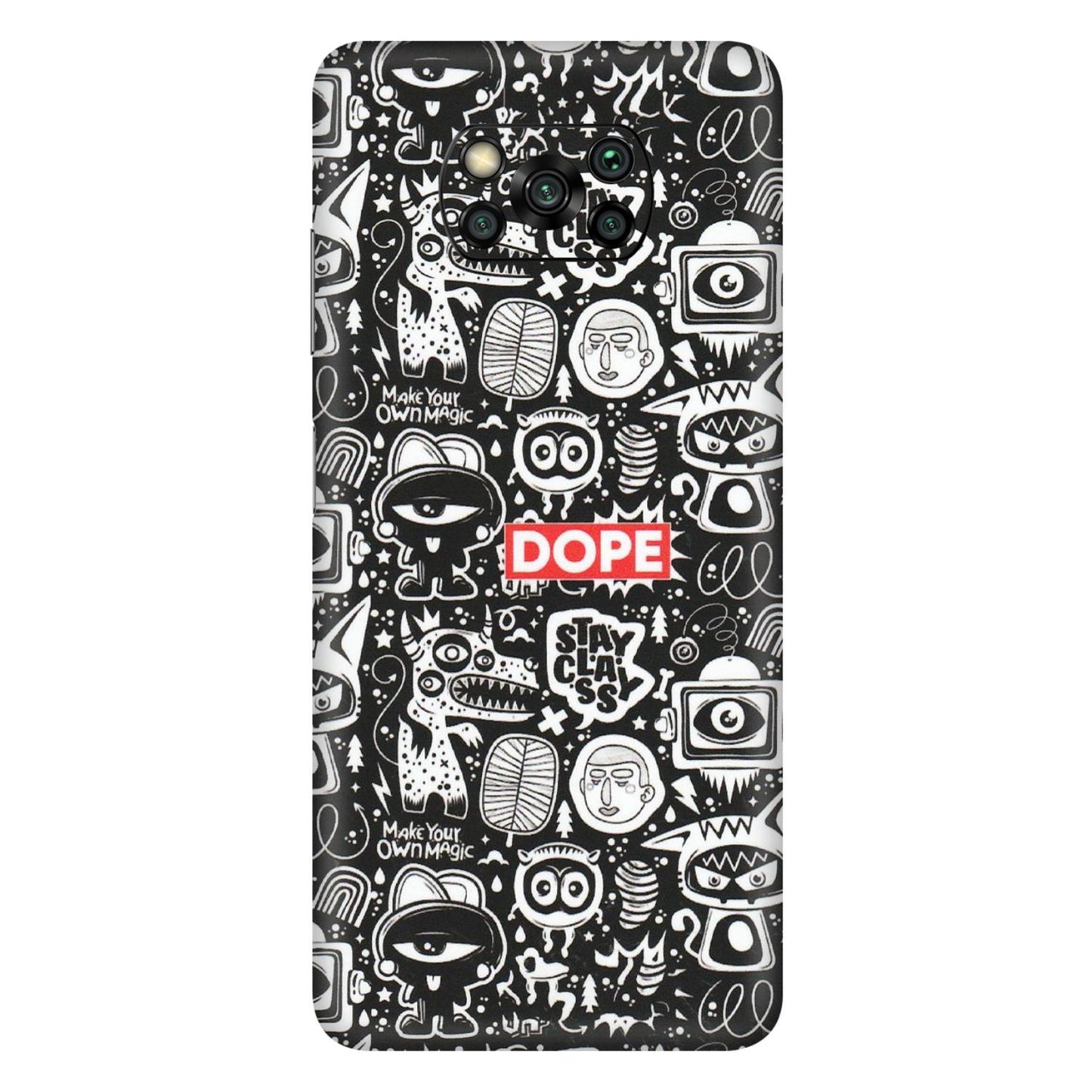 POCO Phone Skins (All Models) - Dope Stay Classy Black Doodles - Matte Finish (M-126) Poco X3 PRO
