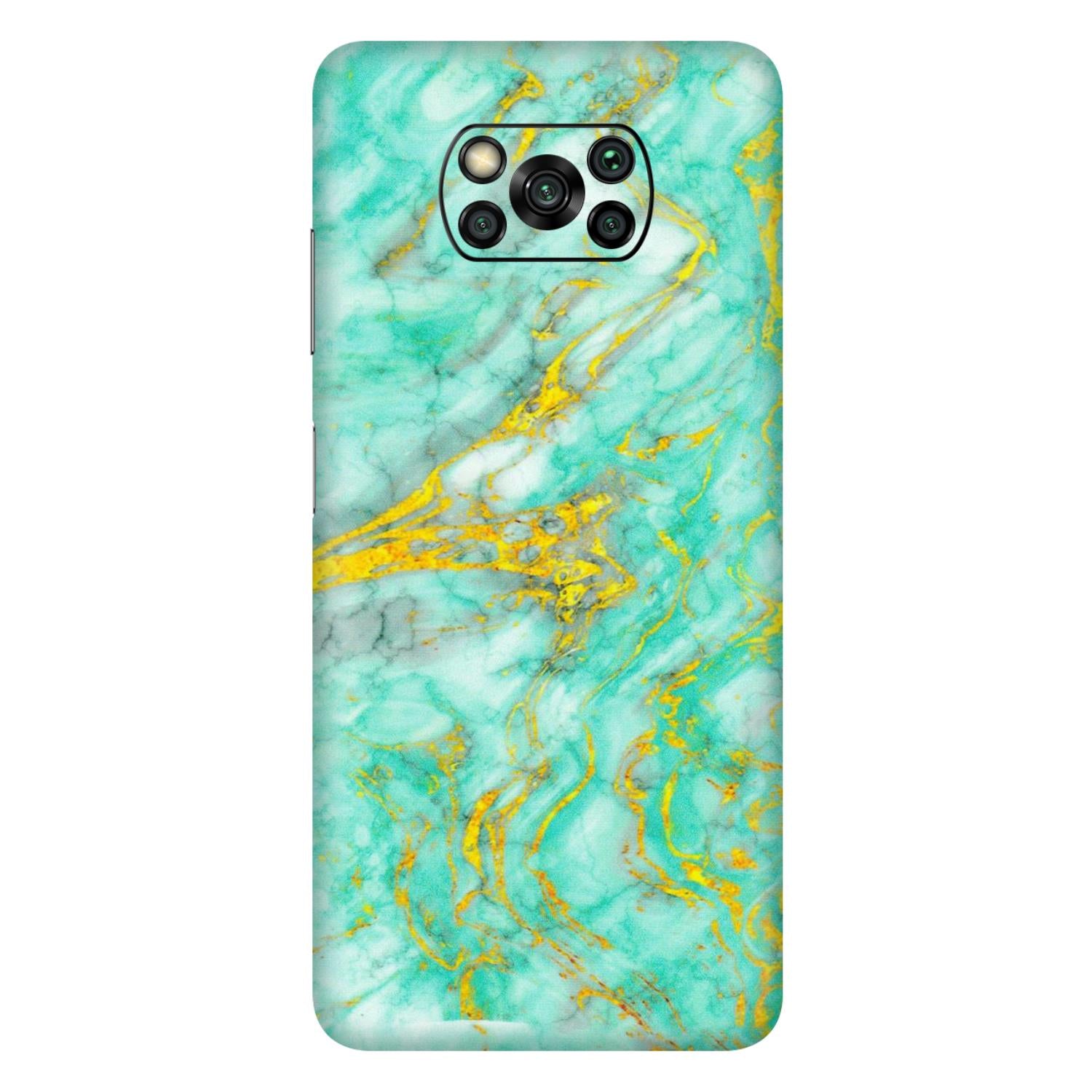 POCO Phone Skins (All Models) - Green And Gold Marble Feel - Matte Finish (M-16) Poco X3 PRO