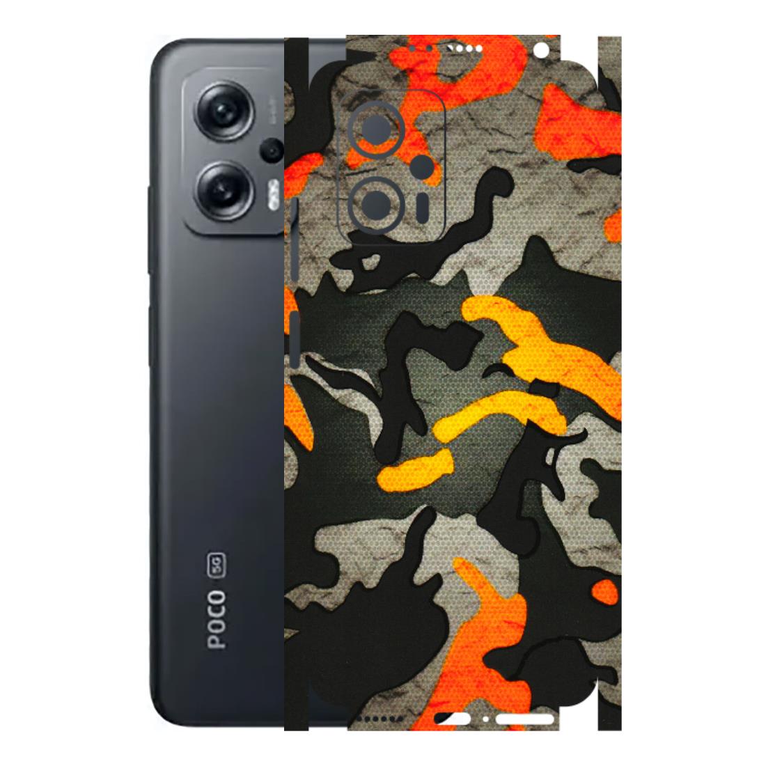 POCO Phone Skins (All Models) - Orange Camouflage - 3D Embossed Finish (L-204) Poco X4 GT (5G)