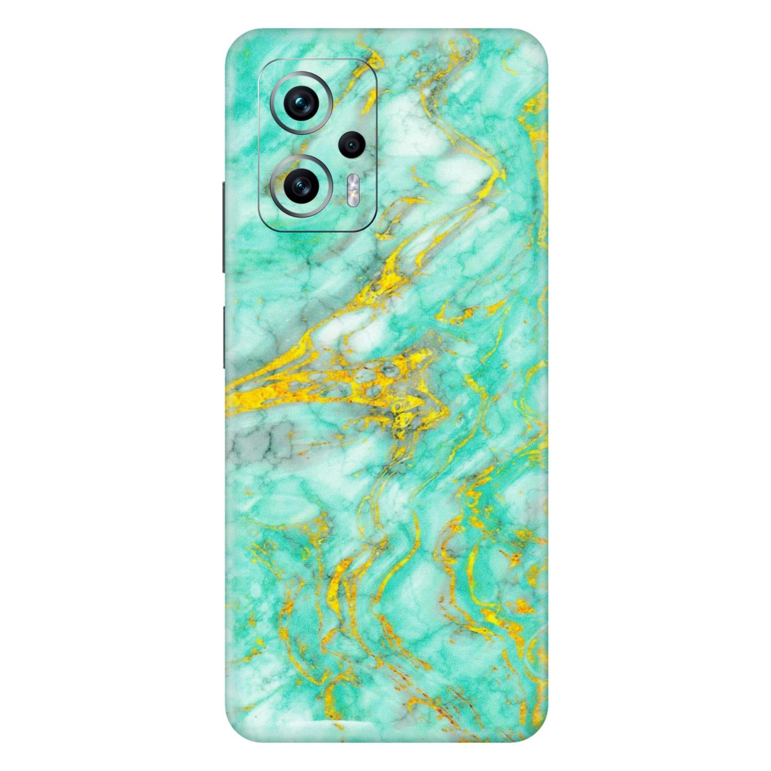 POCO Phone Skins (All Models) - Green And Gold Marble Feel - Matte Finish (M-16) Poco X4 GT (5G)