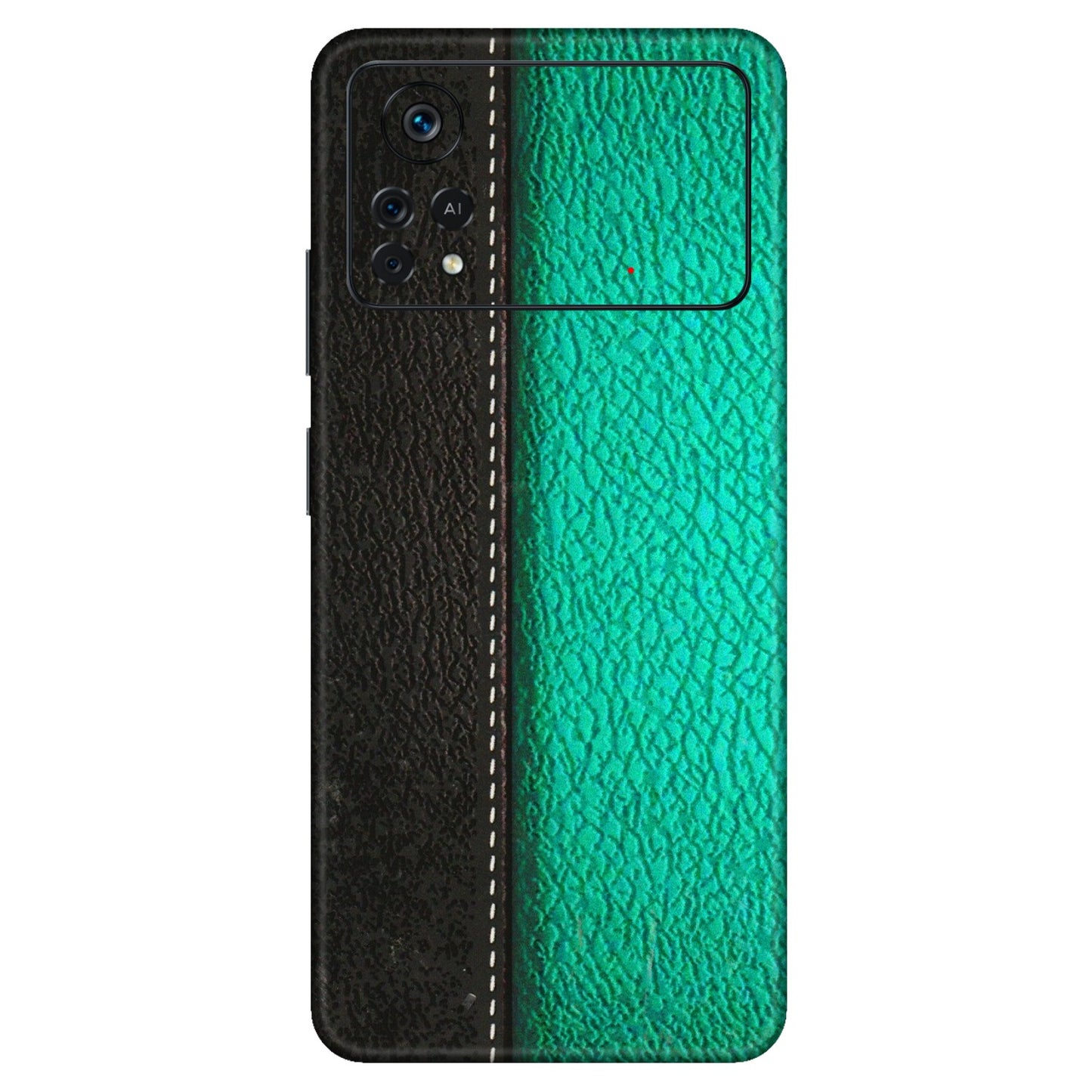 POCO Phone Skins (All Models) - Black Green Dual  Leather Stich - 3D Embossed Finish (L-233) Poco X4 PRO (5G)