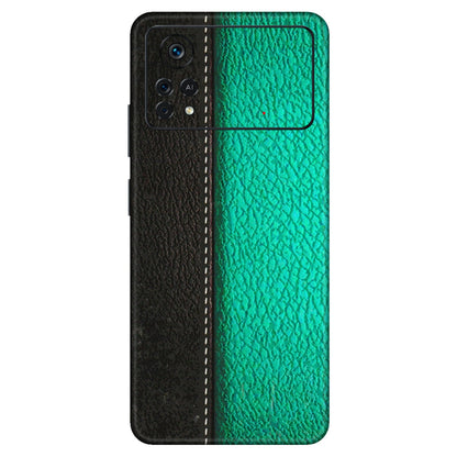 POCO Phone Skins (All Models) - Black Green Dual  Leather Stich - 3D Embossed Finish (L-233) Poco X4 PRO (5G)