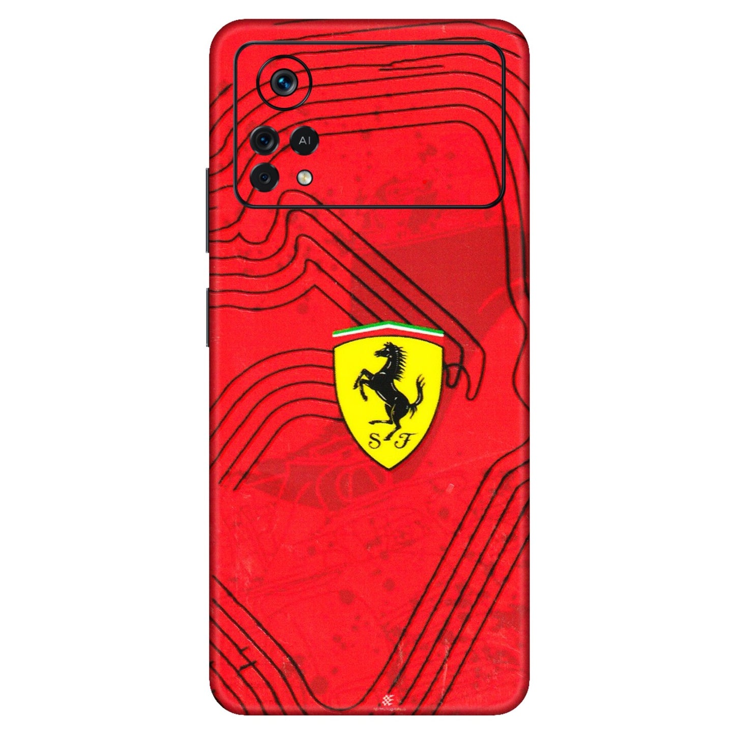 POCO Phone Skins (All Models) - Red Ferrari Logo Stylish - 3D Embossed Finish (L-238) Poco X4 PRO (5G)