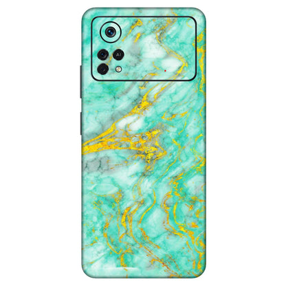 POCO Phone Skins (All Models) - Green And Gold Marble Feel - Matte Finish (M-16) Poco X4 PRO (5G)