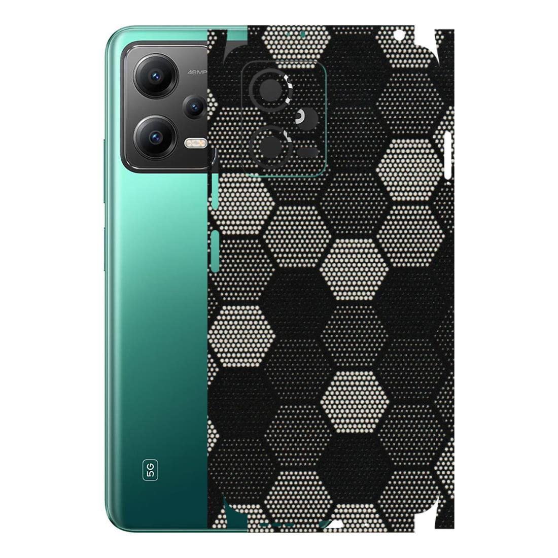 POCO Phone Skins (All Models) - Black & White Dotted Honeycomb Texture - 3D Embossed Finish (L-202) Poco X5 (5G)