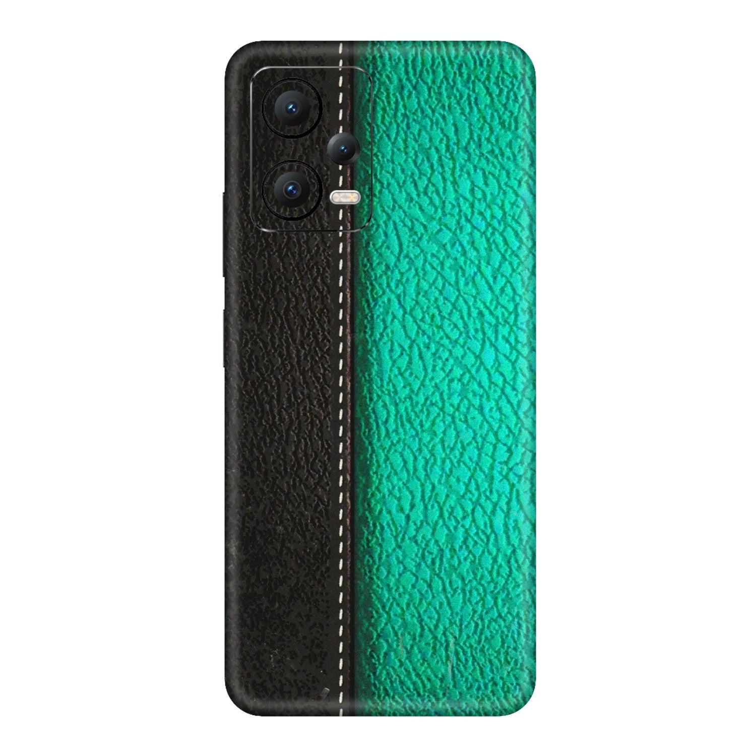 POCO Phone Skins (All Models) - Black Green Dual  Leather Stich - 3D Embossed Finish (L-233) Poco X5 (5G)