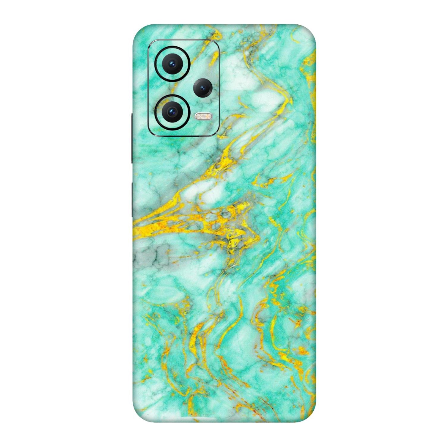 POCO Phone Skins (All Models) - Green And Gold Marble Feel - Matte Finish (M-16) Poco X5 (5G)