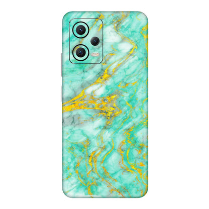 POCO Phone Skins (All Models) - Green And Gold Marble Feel - Matte Finish (M-16) Poco X5 (5G)