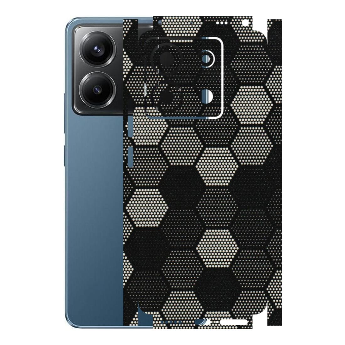 POCO Phone Skins (All Models) - Black & White Dotted Honeycomb Texture - 3D Embossed Finish (L-202) Poco X6 (5G)