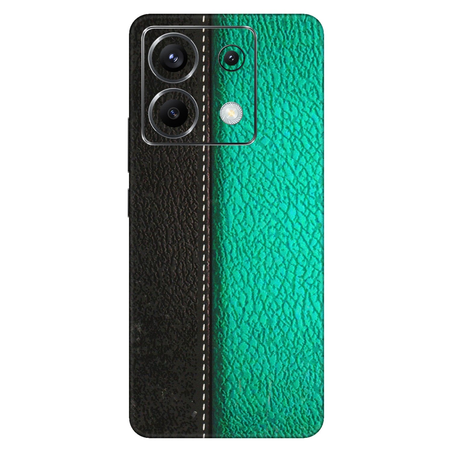 POCO Phone Skins (All Models) - Black Green Dual  Leather Stich - 3D Embossed Finish (L-233) Poco X6 (5G)