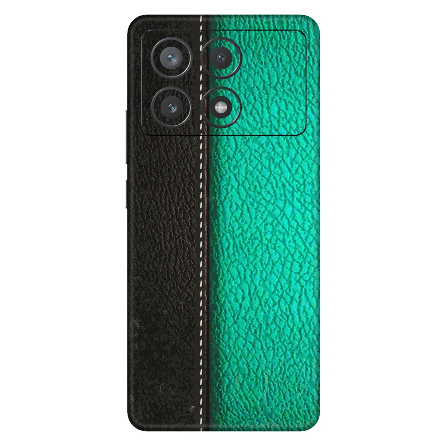 POCO Phone Skins (All Models) - Black Green Dual  Leather Stich - 3D Embossed Finish (L-233) Poco X6 PRO (5G)