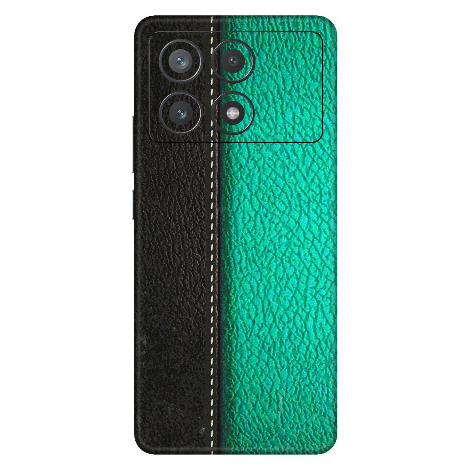 POCO Phone Skins (All Models) - Black Green Dual  Leather Stich - 3D Embossed Finish (L-233) Poco X6 PRO (5G)