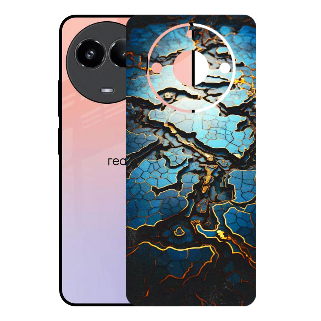 Realme Phone Skins (All Models) - Blue Gold Abstract - 3D Embossed Finish (L-11) Realme 11 (5G)