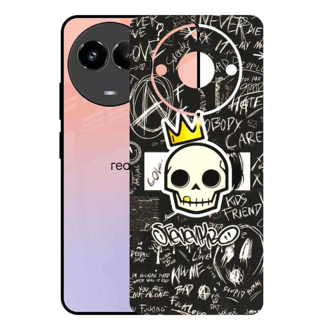 Realme Phone Skins (All Models) - Funny Skull Black Chalk Grafitti - 3D Embossed Finish (L-22) Realme 11 (5G)