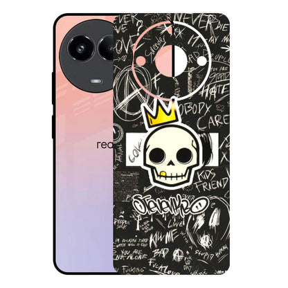 Realme Phone Skins (All Models) - Funny Skull Black Chalk Grafitti - 3D Embossed Finish (L-22) Realme 11 (5G)