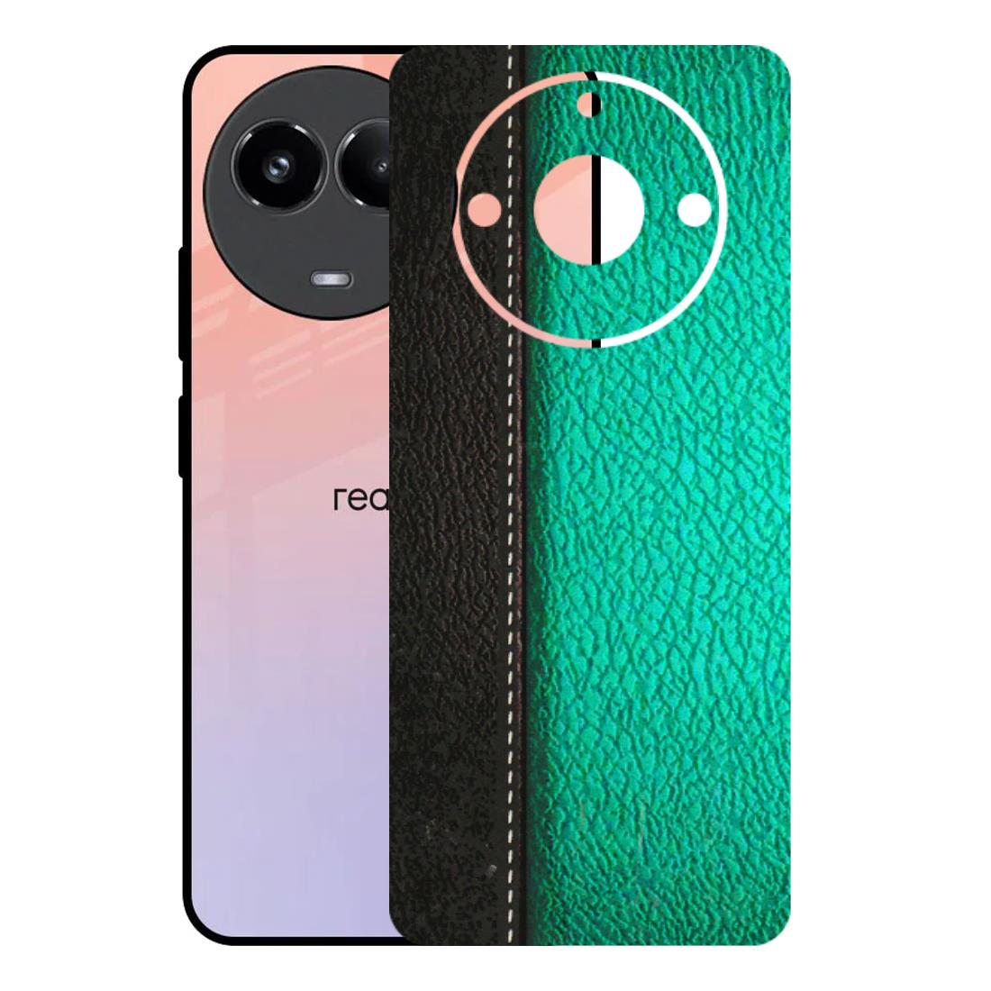 Realme Phone Skins (All Models) - Black Green Dual  Leather Stich - 3D Embossed Finish (L-233) Realme 11 (5G)