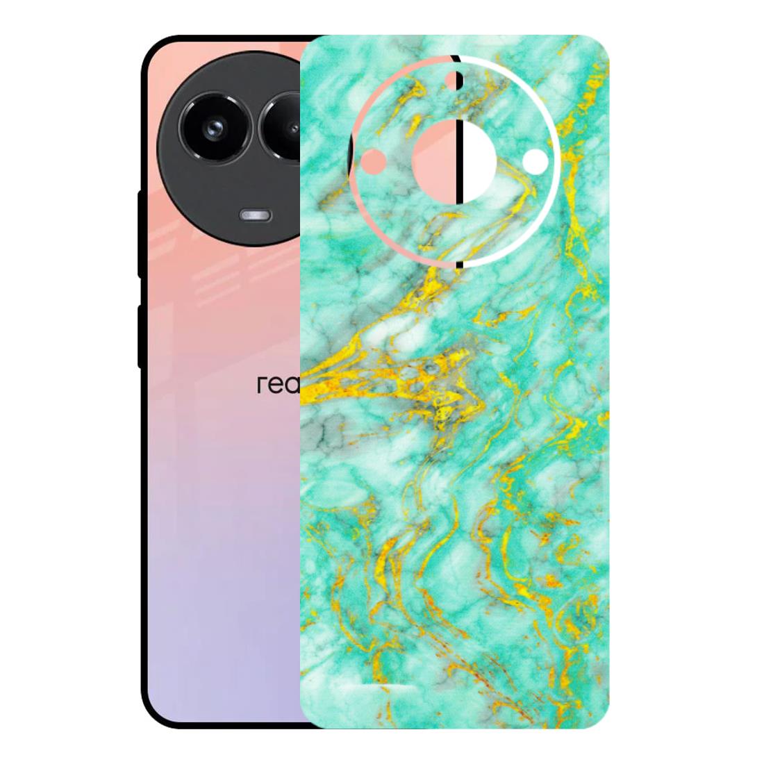 Realme Phone Skins (All Models) - Green And Gold Marble Feel - Matte Finish (M-16) Realme 11 (5G)