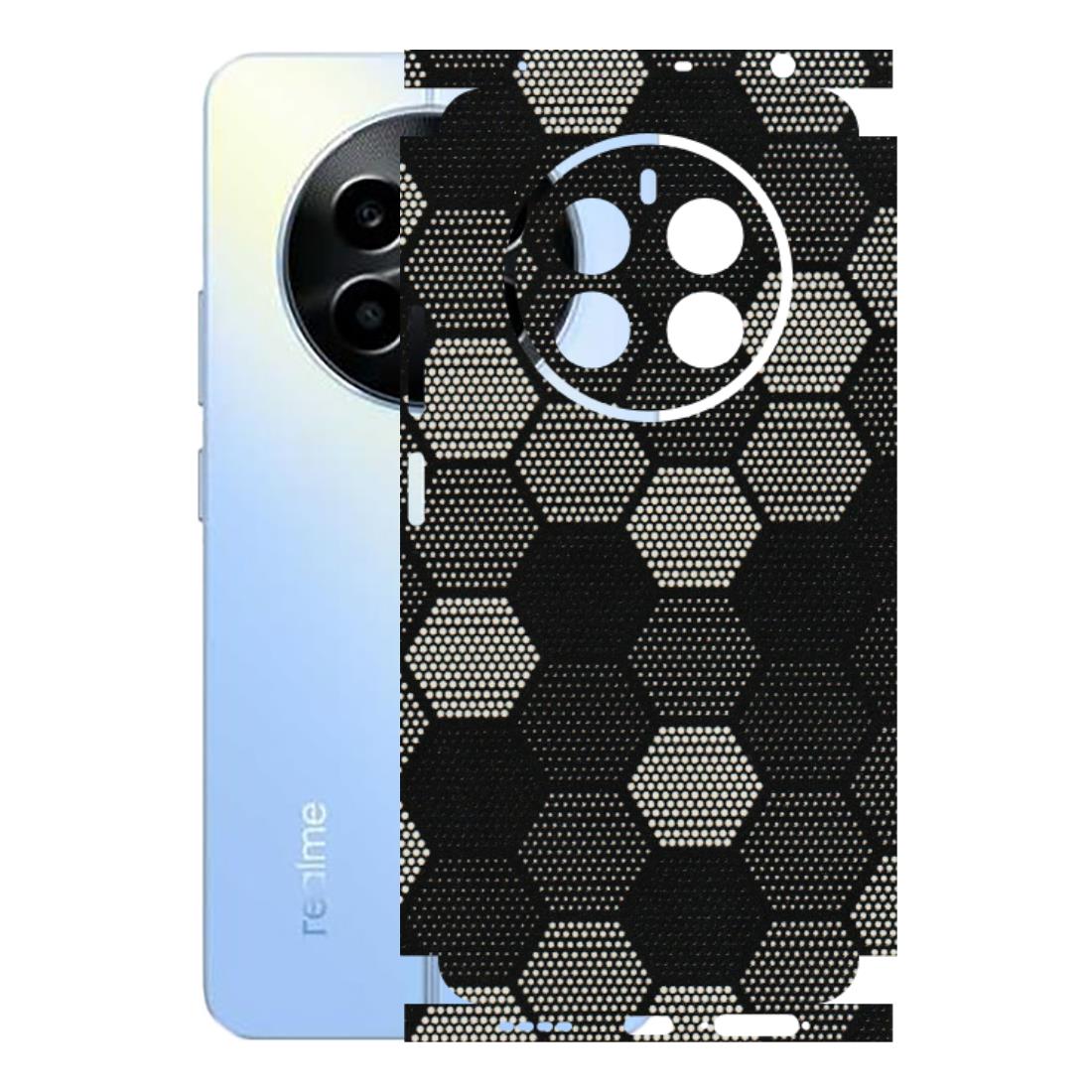 Realme Phone Skins (All Models) - Black & White Dotted Honeycomb Texture - 3D Embossed Finish (L-202) Realme 13