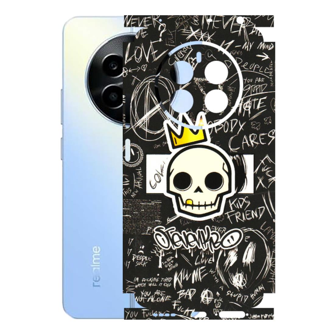Realme Phone Skins (All Models) - Funny Skull Black Chalk Grafitti - 3D Embossed Finish (L-22) Realme 13