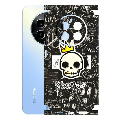 Realme Phone Skins (All Models) - Funny Skull Black Chalk Grafitti - 3D Embossed Finish (L-22) Realme 13
