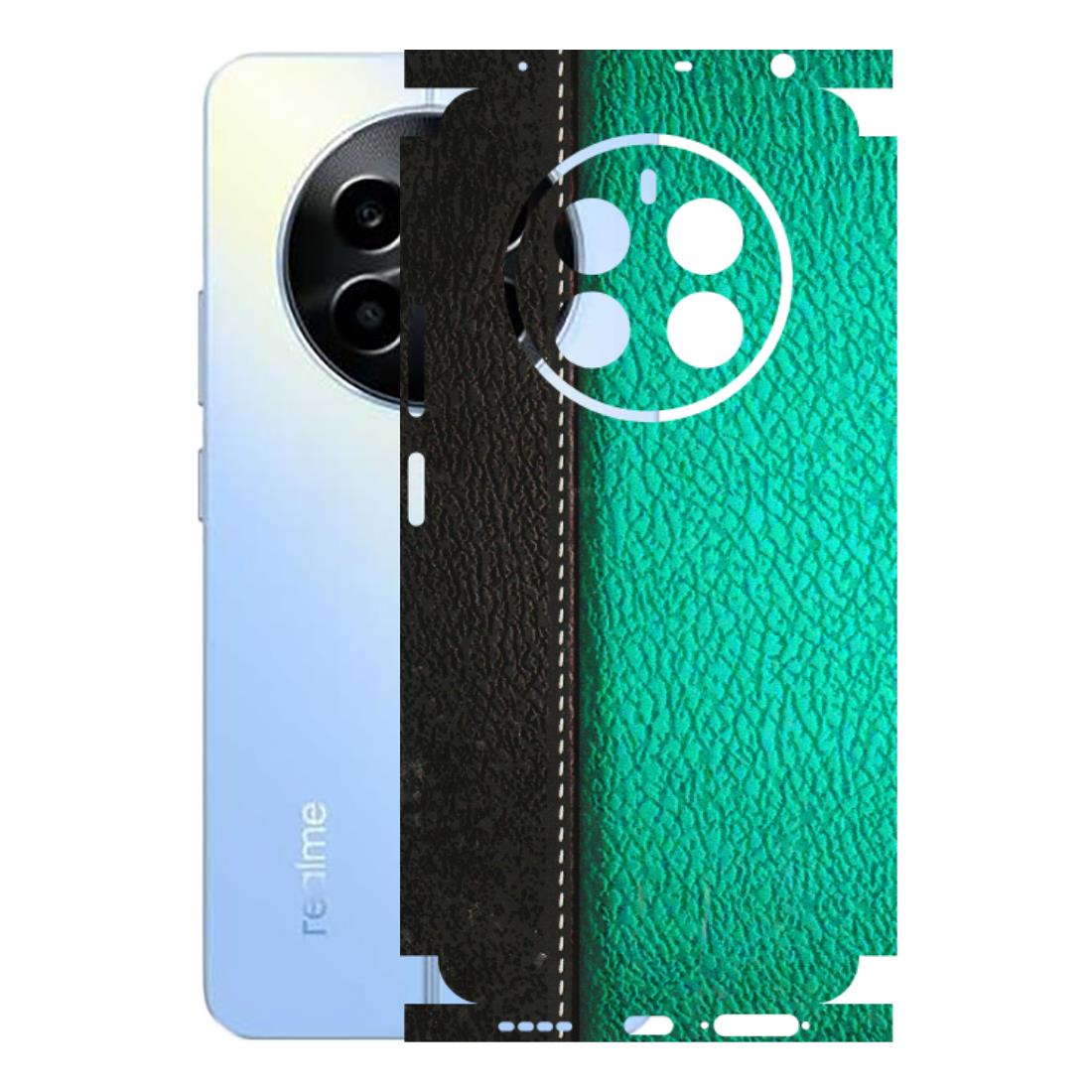 Realme Phone Skins (All Models) - Black Green Dual  Leather Stich - 3D Embossed Finish (L-233) Realme 13