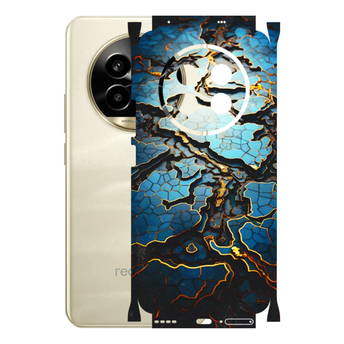 Realme Phone Skins (All Models) - Blue Gold Abstract - 3D Embossed Finish (L-11) Realme 14 Pro Lite