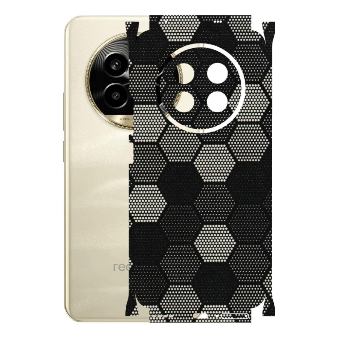 Realme Phone Skins (All Models) - Black & White Dotted Honeycomb Texture - 3D Embossed Finish (L-202) Realme 14 Pro Lite