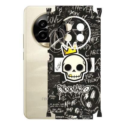Realme Phone Skins (All Models) - Funny Skull Black Chalk Grafitti - 3D Embossed Finish (L-22) Realme 14 Pro Lite