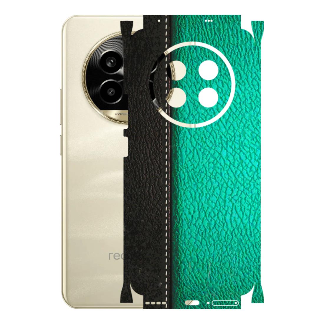 Realme Phone Skins (All Models) - Black Green Dual  Leather Stich - 3D Embossed Finish (L-233) Realme 14 Pro Lite