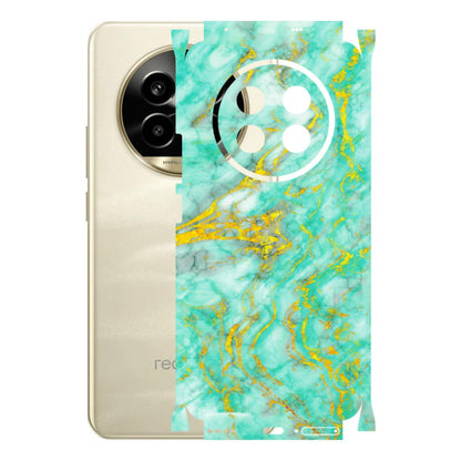 Realme Phone Skins (All Models) - Green And Gold Marble Feel - Matte Finish (M-16) Realme 14 Pro Lite