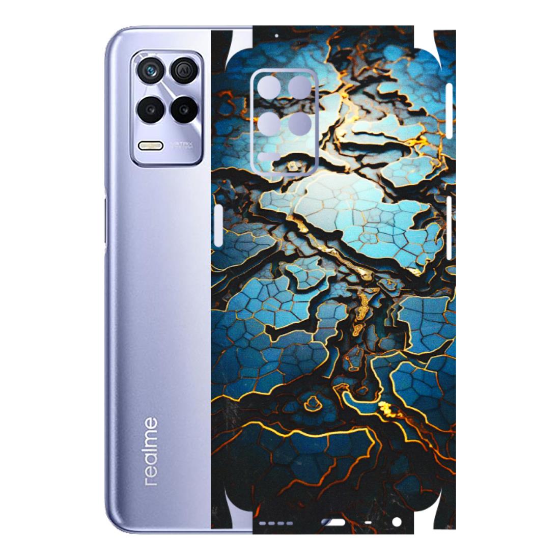 Realme Phone Skins (All Models) - Blue Gold Abstract - 3D Embossed Finish (L-11) Realme 8S (5G)